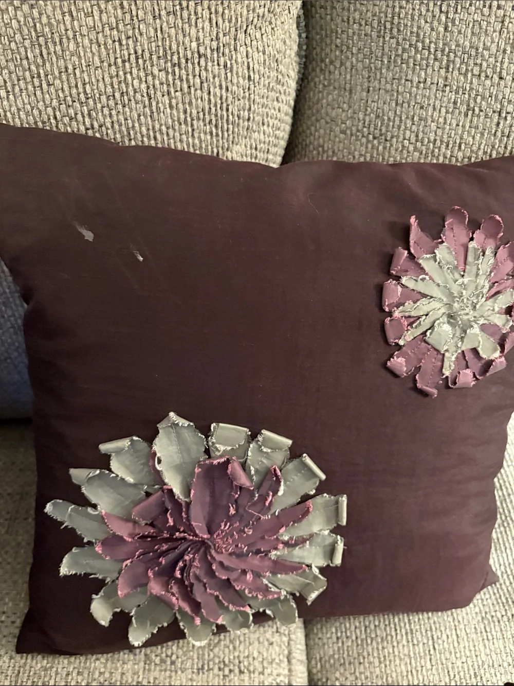 Plum Decorative Throw Pillow with Embroidered Floral Appliqué - Set of 4